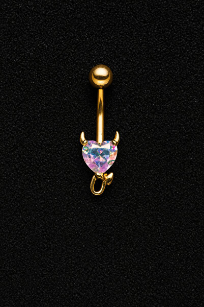 ömay takı Şeytan Kristal Kalp Zirkon 316l Cerrahi Çelik Göbek Piercing