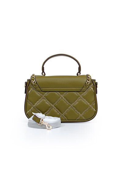 Levidor Quilted Embroidery and Chain Knit Detail Long Strap Medium Size Women's Hand and Shoulder Bag Lv930582 Green
