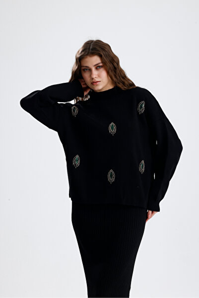 markazzi Kadın Üst Boncuk Detaylı Bolero Kazak Alt Askılı Elbise Triko Takım