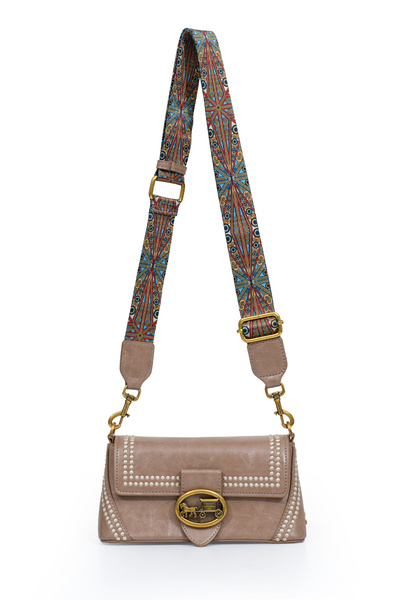 Levidor Authentic Phaeton Women's Shoulder Bag with Metal Logo and Ethnic Pattern Detail Lv930575 Dusty Rose