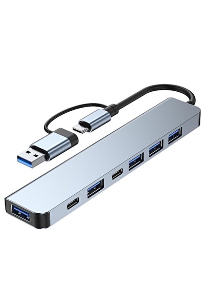 TICUSAN 7-in-1 Multiport USB Type-C Hub, 5x USB 3.0 + 2x Type-C, Gray