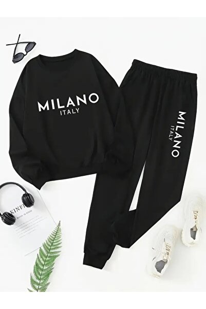 Massgai Unisex Milano Italy Printed Cotton Crew Neck Bottom-Top Tracksuit Set