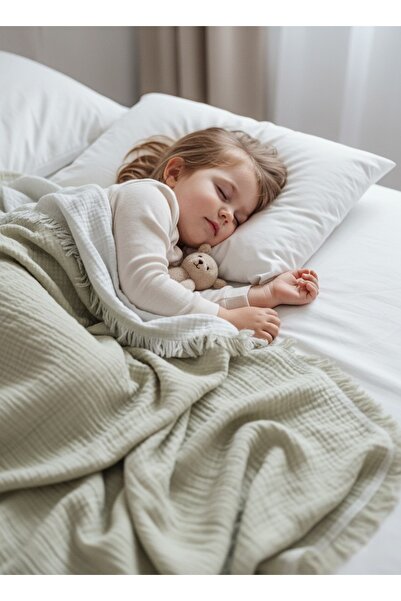 PAMUK HANIM 100% Cotton 4-Layer Muslin Baby Girl Boy Children's Blanket 130X130Cm/Green