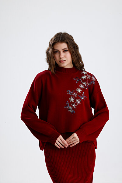 markazzi Set de tricotaje pentru femei, ecru, cu detaliu de mărgele, pulover bolero, rochie cu bretele în partea de jos