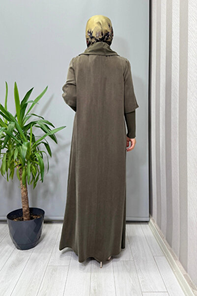 MISS DALIDA Cupro Dress with Zipper and Knitwear Detail Khaki T26K-4006