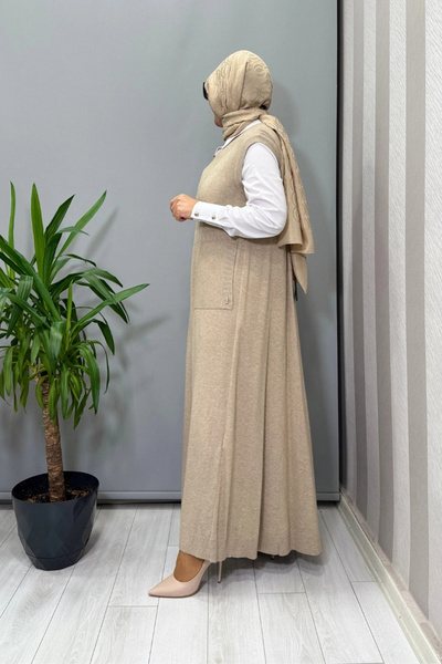 MISS DALIDA V-Neck Knitwear Sleeveless Dress Mink T25Pf-4012