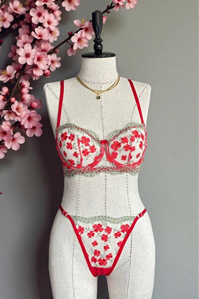 BUELLNA Lingerie Dantelli Bralet & Tanga Seti – Çiçek Desenli Kadın İç Çamaşı...