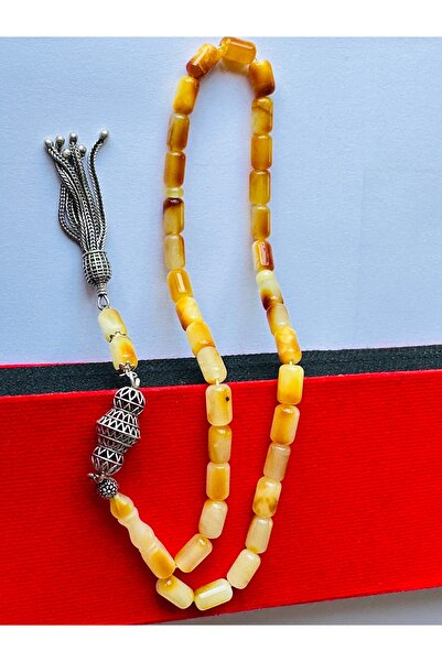 Kehribar 925 Ayar Gümüş Püsküllü Kaya Damla Tesbih