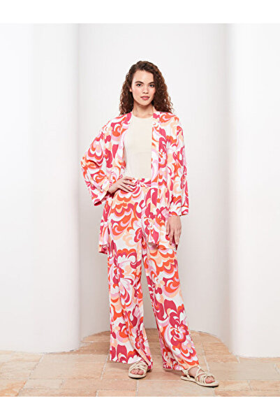 LC Waikiki Comfortable Pattern Patterned Viscose Women's Trousers with Elastic Waist