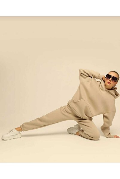 Nice Clothes Unisex K Hooded Zippered 2 Thread Sha Fleece-Lined Tracksuit Set