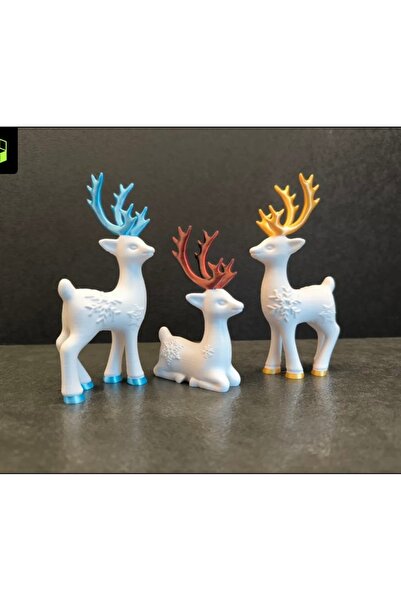 3D مجموعة مجسمات الغزلان ذات الثلوج الثلجية بمناسبة العام الجديد، باللون الأب...