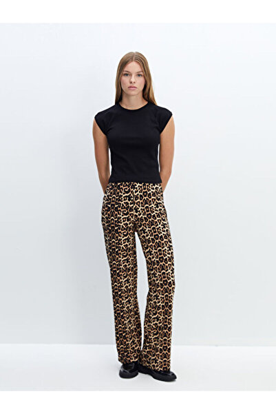LC Waikiki Leopard Print Women's Trousers with Elastic Waist