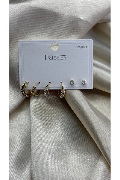 BUSİELLE JEWELRY Gold Boncuklu Altılı Şık Kadın Küpe Seti (3 Çift)