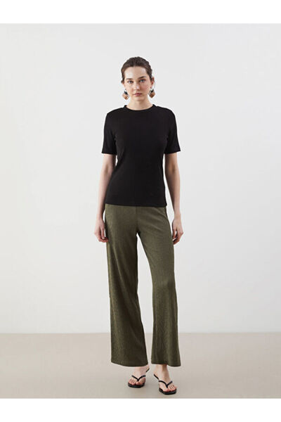 LC Waikiki Elastic Waist Textured Wide Leg Women's Trousers