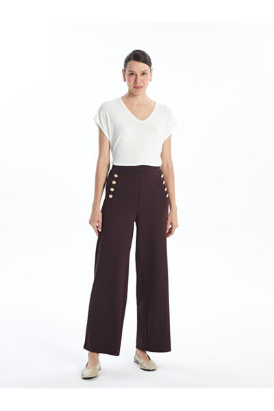 LC Waikiki Straight Wide Leg Women's Trousers with Elastic Waist