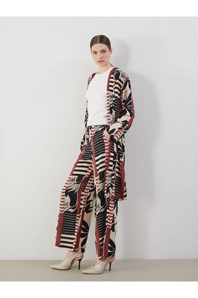 LC Waikiki Pantaloni de damă cu model cu picioare largi, cu talie elastică