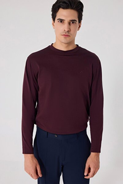 Sabri Özel Bordo Regular Fit %100 Pamuk Bisiklet Yaka Erkek Sweatshirt