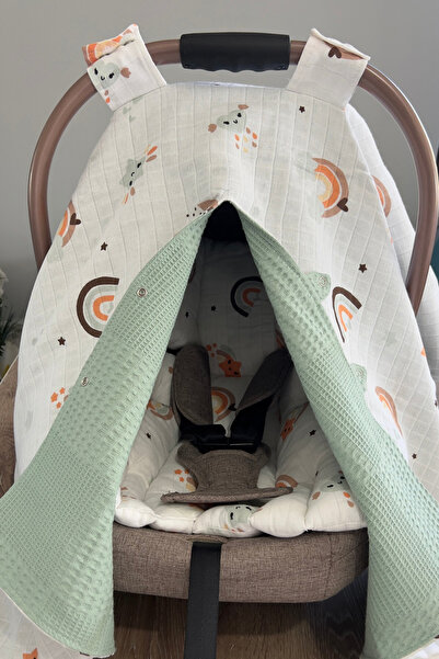 Ponchik %100 Pamuk Müslin Pike Çift Taraflı Puset Örtüsü ve Minderi