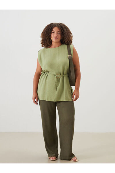 LC Waikiki Elastic Waist Textured Wide Leg Women's Trousers