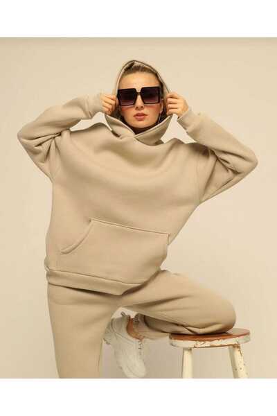 Nice Clothes Unisex K Hooded Zippered 2 Thread Sha Fleece-Lined Tracksuit Set