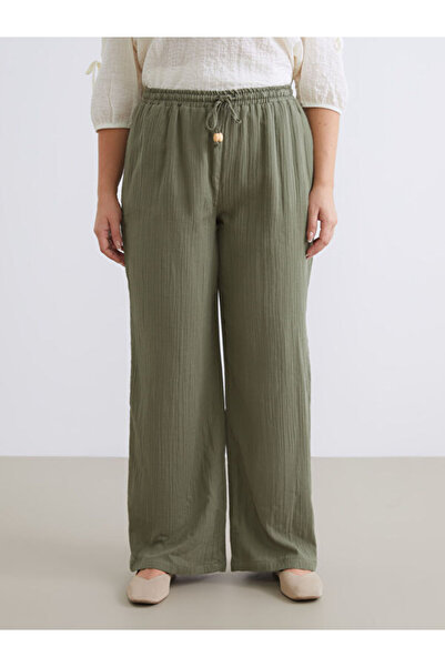 LC Waikiki Elastic Waist Textured Wide Leg Women's Trousers