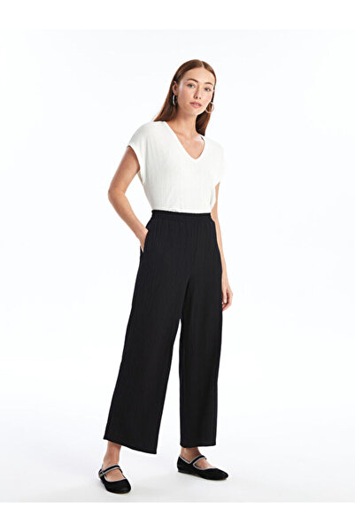 LC Waikiki Straight Wide Leg Women's Trousers with Elastic Waist