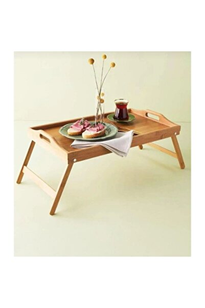 Hediye Rüzgarı Bamboo Tray with Folding Legs |   Breakfast Presentation Tray with Handles - Stylish Serving and Bed Breakfast Tray