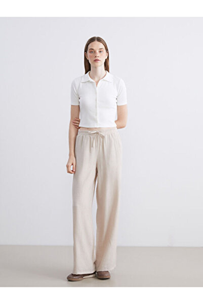 LC Waikiki Elastic Waist Textured Wide Leg Women's Trousers