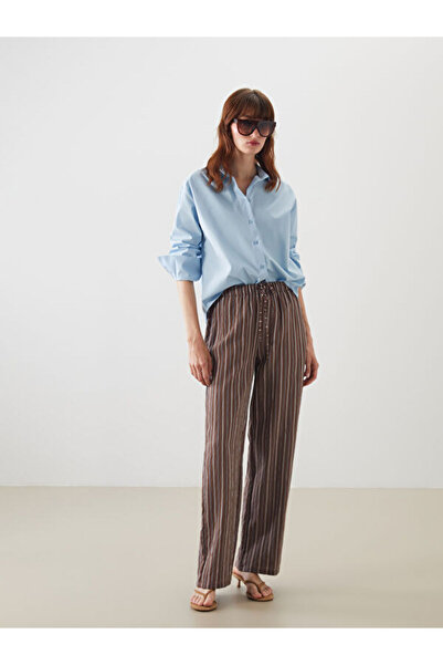 LC Waikiki Striped Wide Leg Women's Trousers with Elastic Waist