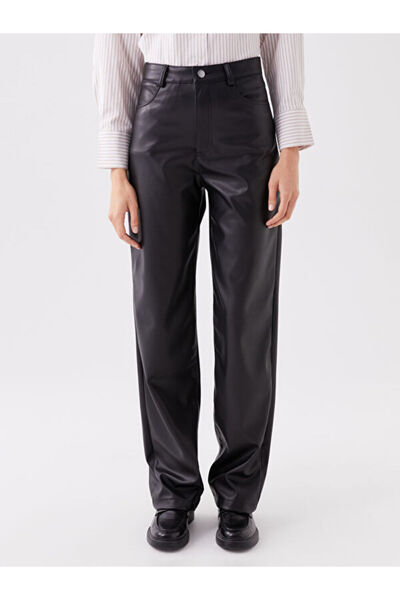 LC Waikiki Regular Waist Tight Fit Plain Leather Look Women's Trousers
