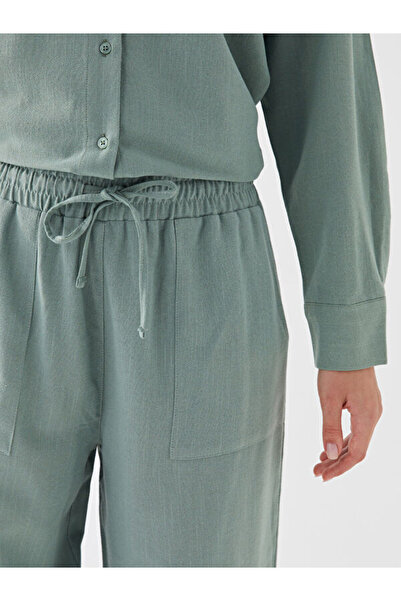 LC Waikiki Plain Linen Blend Women's Trousers with Elastic Waist