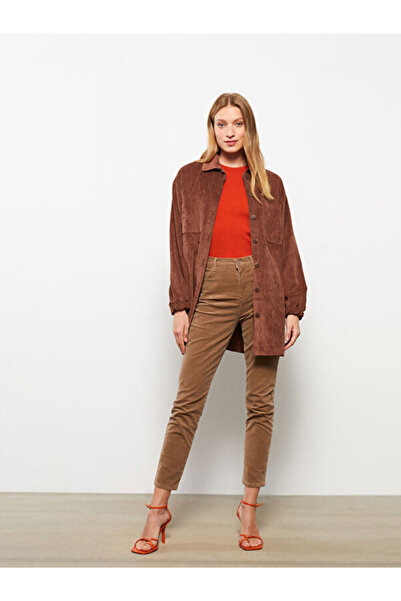 LC Waikiki Normal Waist Slim Fit Straight Velvet Women's Trousers