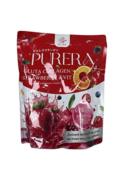 Pure Herbs بي اتش بيوريرا جلوتا كولاجين بنكهة الفراولة وفيتامين سي 30 كيس