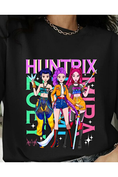 barsdepo تي شيرت Huntrix مطبوع، قصة فضفاضة تي شيرت للجنسين للأطفال / البالغين...