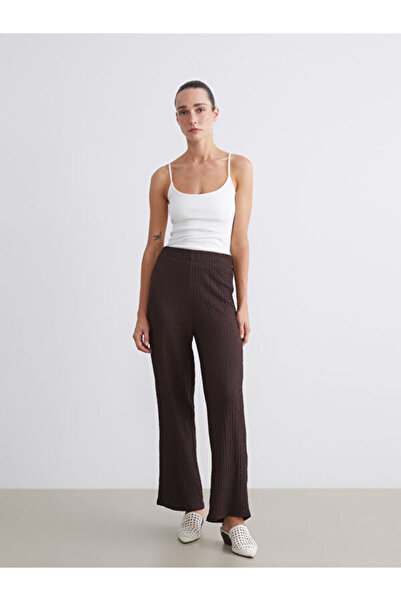 LC Waikiki Elastic Waist Textured Wide Leg Women's Trousers