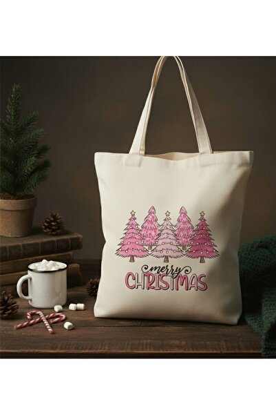 PRİNTOPİA DESİGN New Year Merry Christmas Themed Linen Tote Bag – Durable | Environmentally Friendly | Gift Option