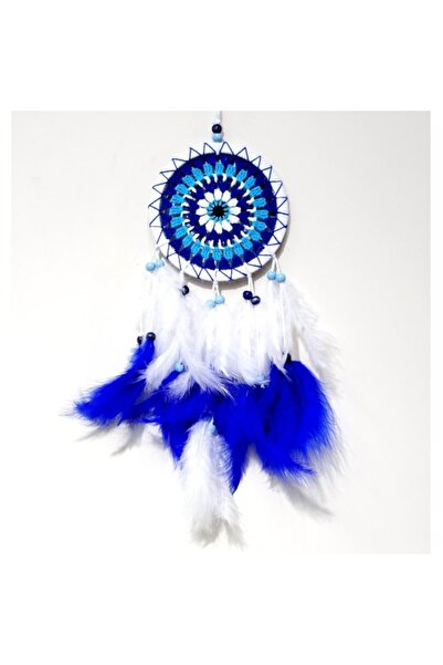 sesengo White Color Dream Catcher with Evil Eye Bead Pattern Baggy Bird Feath...