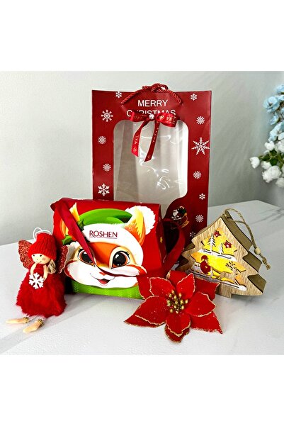 velve Merry Christmas package, luminous Christmas tree figurine, wood, plush angel, red decorative flower