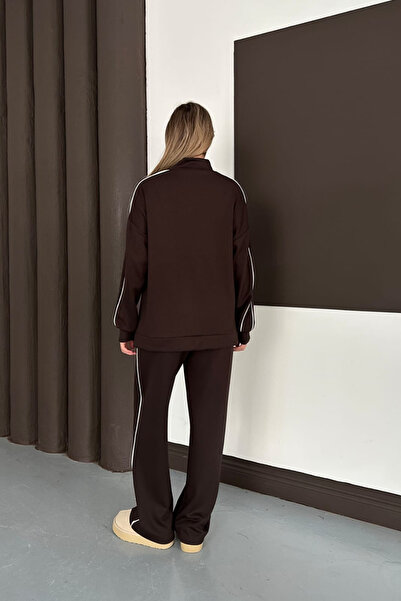 moda poni Women's Brown Modal Fabric Oversized Tracksuit Set