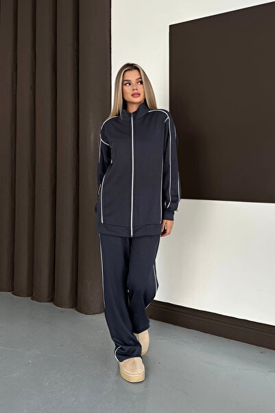 moda poni Women's Anthracite Modal Fabric Oversized Tracksuit Set