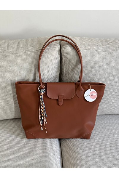 BAGLOVİS Charm Detailled Large Size Taba Tote Bag En40 Boy30