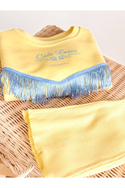 Pinkitokids Donella Butterflow Tassel Detailed Sweatshirt and Flared Leggings Set