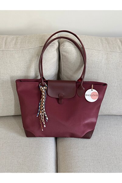 BAGLOVİS Charm Detailled Large Size Burgundy Tote Bag En40 Boy30