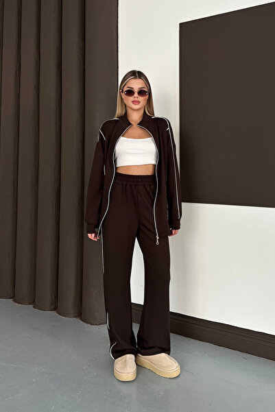 moda poni Women's Brown Modal Fabric Oversized Tracksuit Set