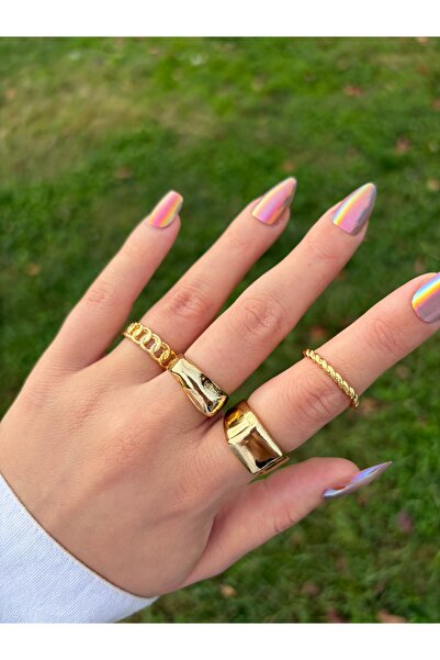 Eylülün Takısı Kadın Minimal & Kalın Gold Yüzük Seti