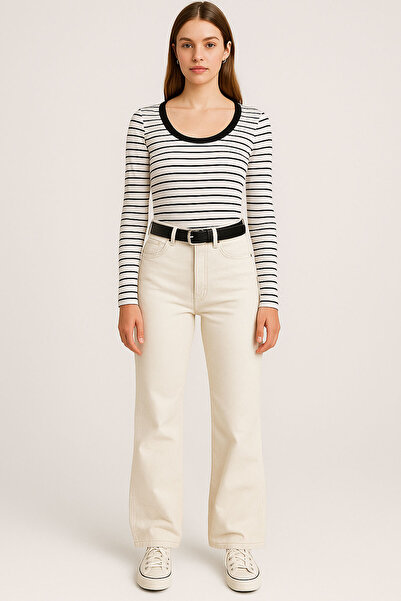 EFFE Long Sleeve Round Neck Ribbed Blouse