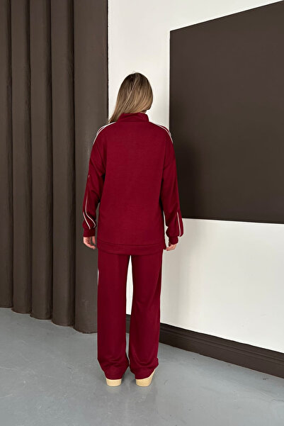 moda poni Women's Burgundy Modal Fabric Oversized Tracksuit Set