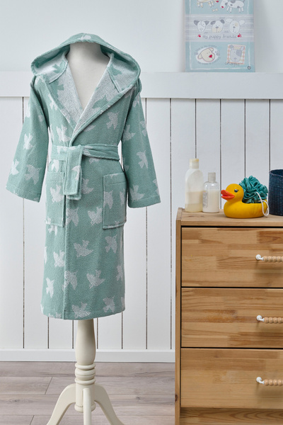 Özdilek Peace Birds Kapüşonlu Peştamal Çocuk Bornozu 5/6 Yaş Yeşil