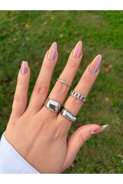 Eylülün Takısı Kadın Minimal & Kalın Gümüş Renk Yüzük Seti