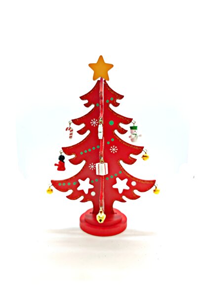 DEK 22.5 cm Red Wooden Tabletop Christmas Tree | Decorative Mini Christmas Pine Ornament